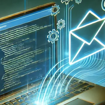 DALL·E 2025-02-05 08.23.51 - A modern, high-tech digital illustration showcasing email automation with Google Apps Script. The image features a futuristic laptop screen displaying